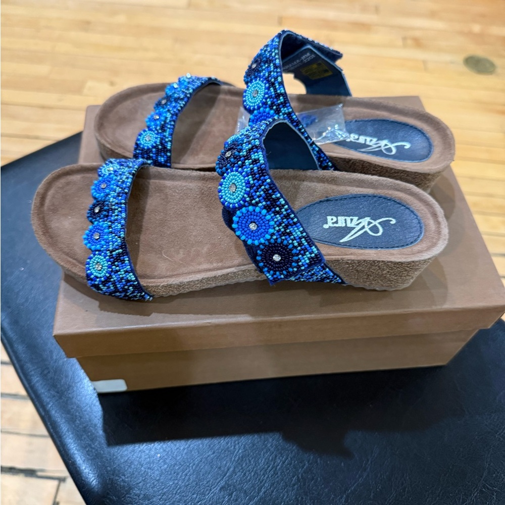 Women's Blue Beaded Sandals - Picture 2 of 4